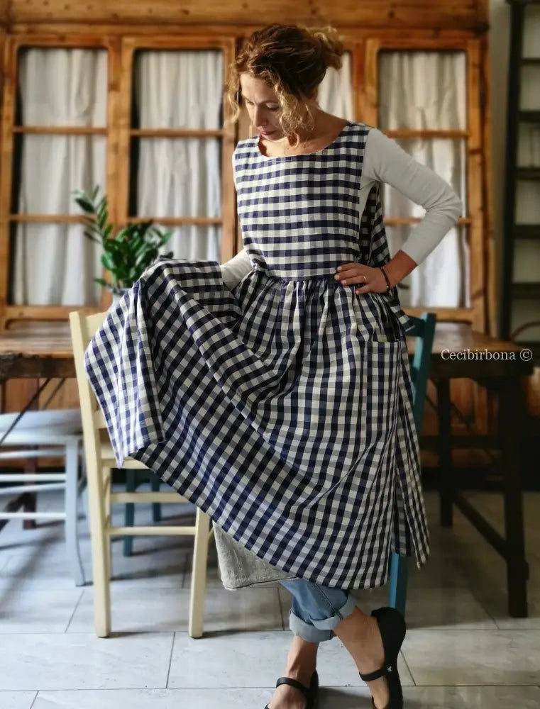 Grembiule da cucina in cotone a quadri blu per donna (Ref. 171) grembiule donna tessuti moderni