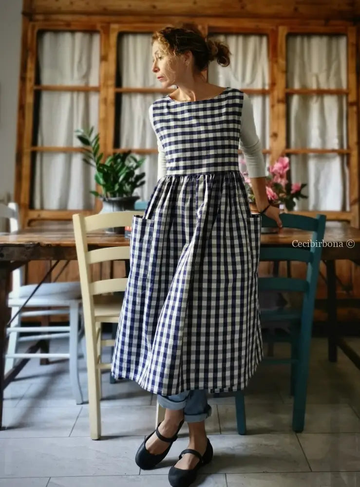 Grembiule da cucina in cotone a quadri blu per donna (Ref. 171) grembiule donna tessuti moderni