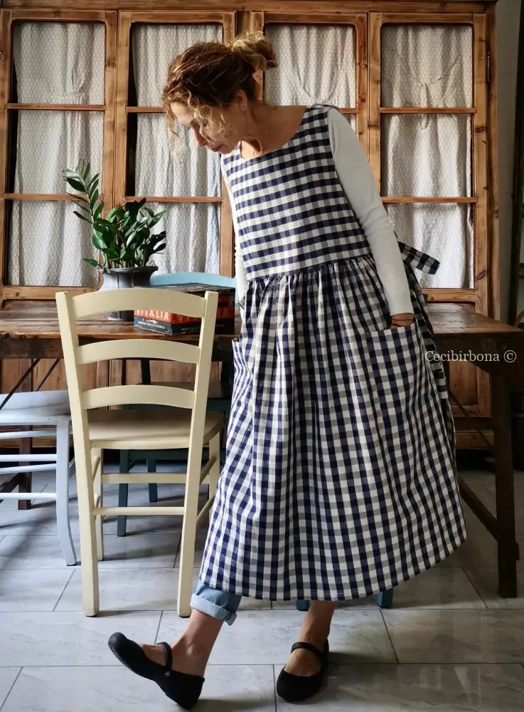 Grembiule da cucina in cotone a quadri blu per donna (Ref. 171) grembiule donna tessuti moderni