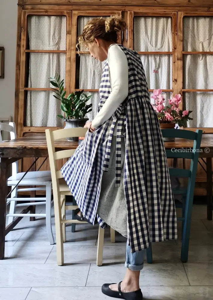 Grembiule da cucina in cotone a quadri blu per donna (Ref. 171) grembiule donna tessuti moderni