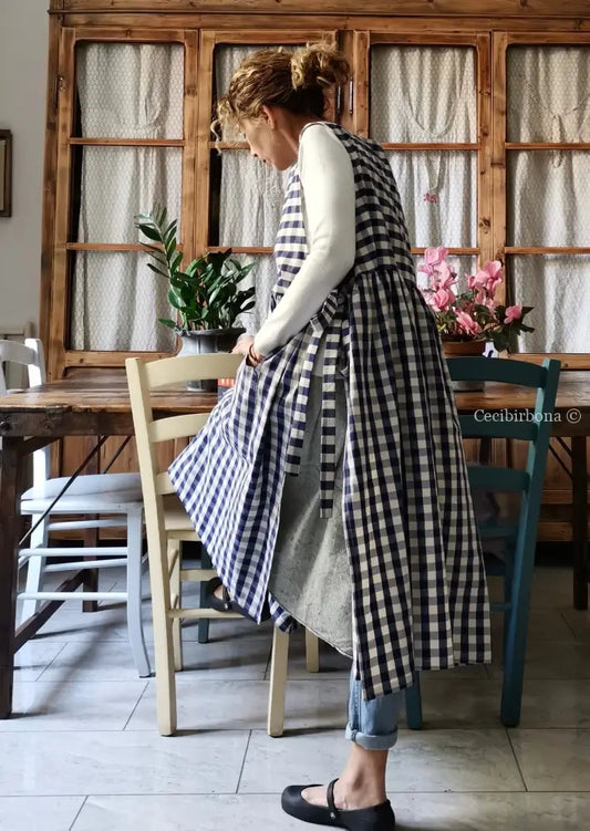 Grembiule da cucina in cotone a quadri blu per donna (Ref. 171) grembiule donna tessuti moderni