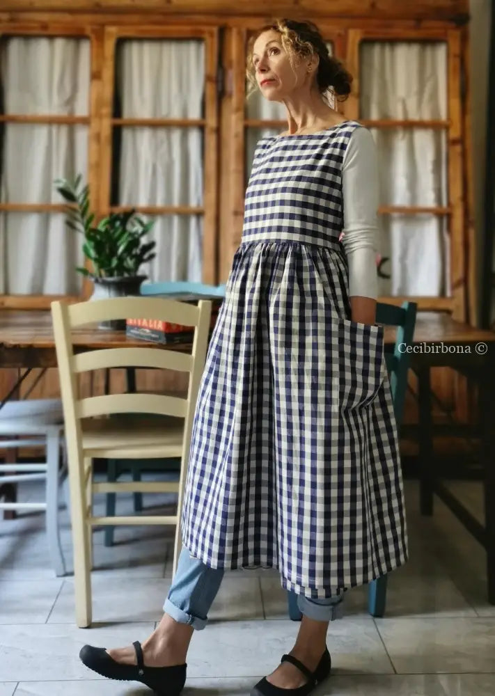 Grembiule da cucina in cotone a quadri blu per donna (Ref. 171) grembiule donna tessuti moderni