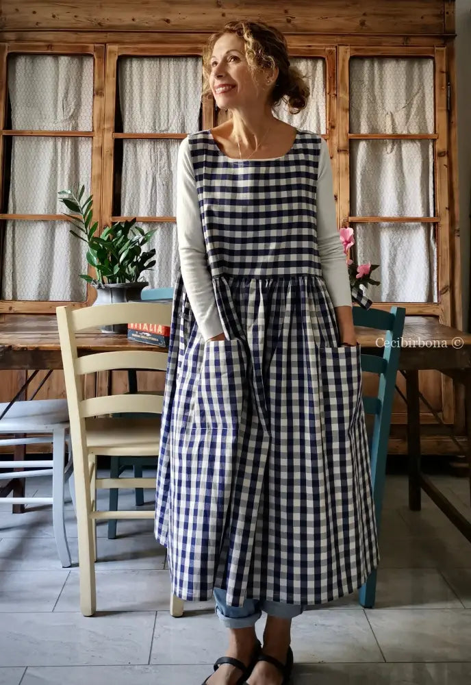 Grembiule da cucina in cotone a quadri blu per donna (Ref. 171) grembiule donna tessuti moderni