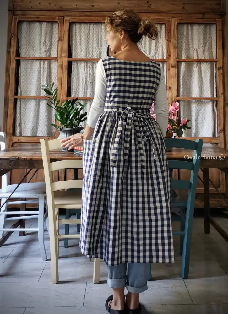 Grembiule da cucina in cotone a quadri blu per donna (Ref. 171) grembiule donna tessuti moderni