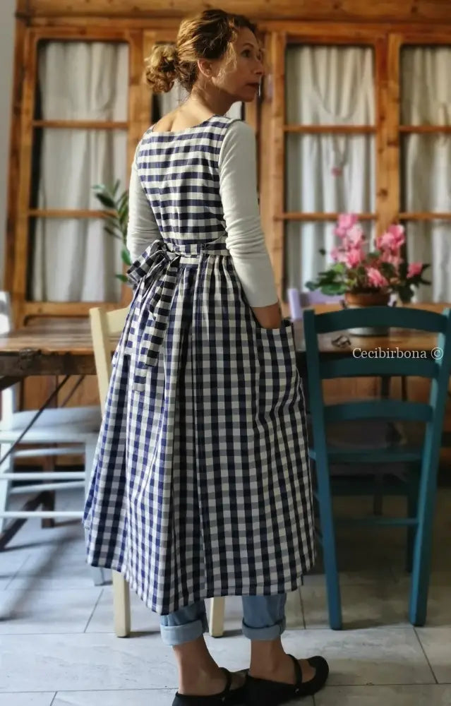 Grembiule da cucina in cotone a quadri blu per donna (Ref. 171) grembiule donna tessuti moderni