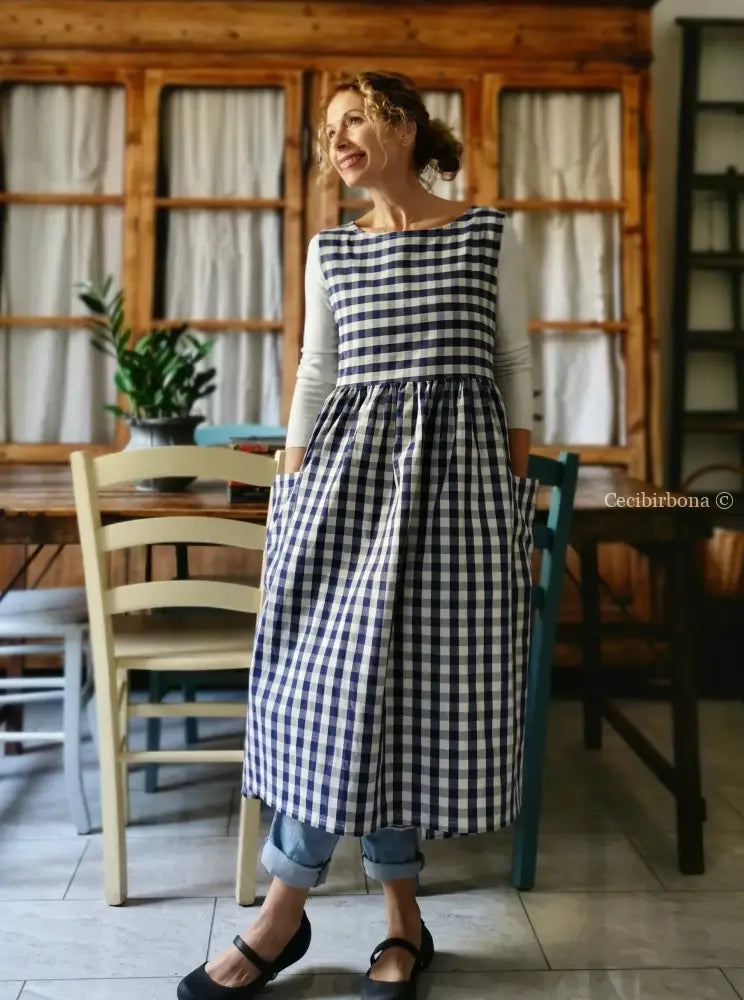 Grembiule da cucina in cotone a quadri blu per donna (Ref. 171) grembiule donna tessuti moderni