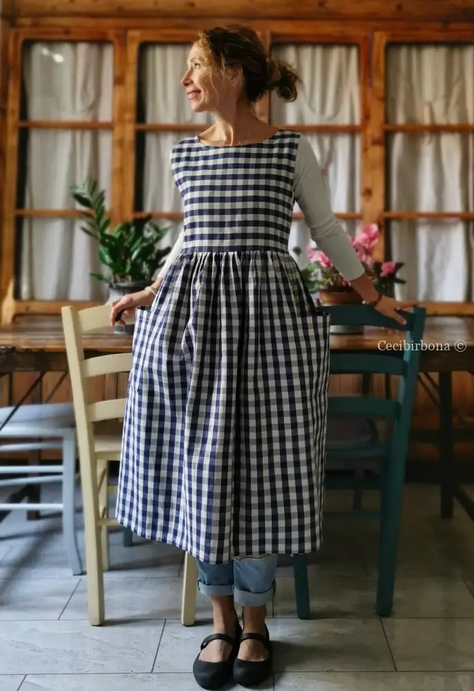 Grembiule da cucina in cotone a quadri blu per donna (Ref. 171) grembiule donna tessuti moderni