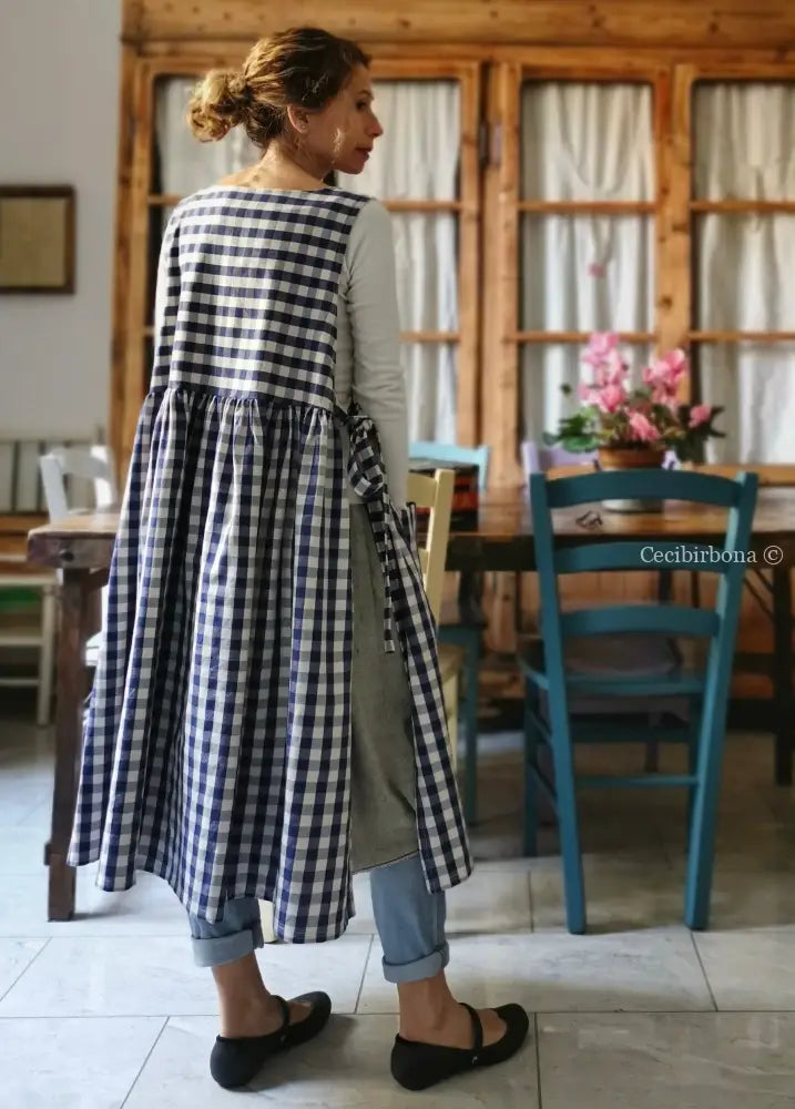 Grembiule da cucina in cotone a quadri blu per donna (Ref. 171) grembiule donna tessuti moderni