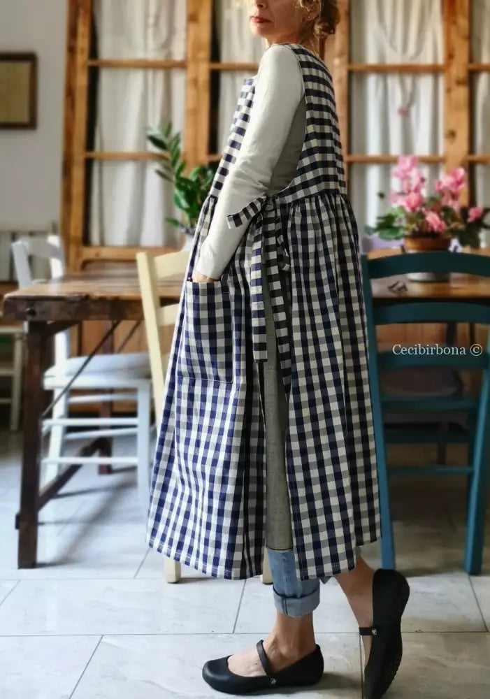 Grembiule da cucina in cotone a quadri blu per donna (Ref. 171) grembiule donna tessuti moderni