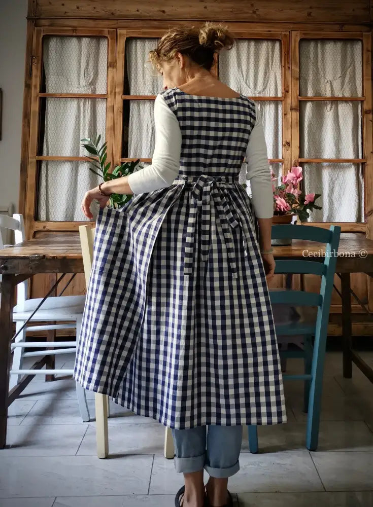 Grembiule da cucina in cotone a quadri blu per donna (Ref. 171) grembiule donna tessuti moderni