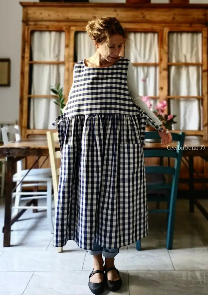 Grembiule da cucina in cotone a quadri blu per donna (Ref. 171) grembiule donna tessuti moderni