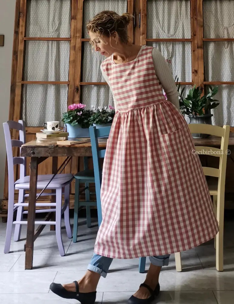 Grembiule da cucina in cotone a quadri rosa (Ref. 50) grembiule donna tessuti moderni
