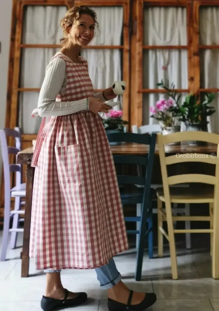 Grembiule da cucina in cotone a quadri rosa (Ref. 50) grembiule donna tessuti moderni