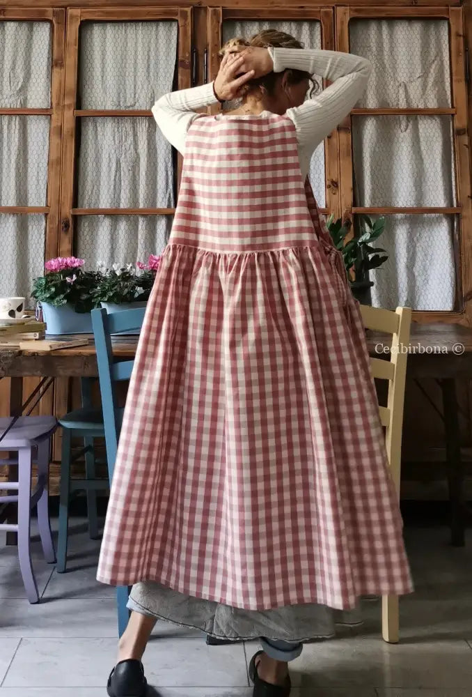Grembiule da cucina in cotone a quadri rosa (Ref. 50) grembiule donna tessuti moderni