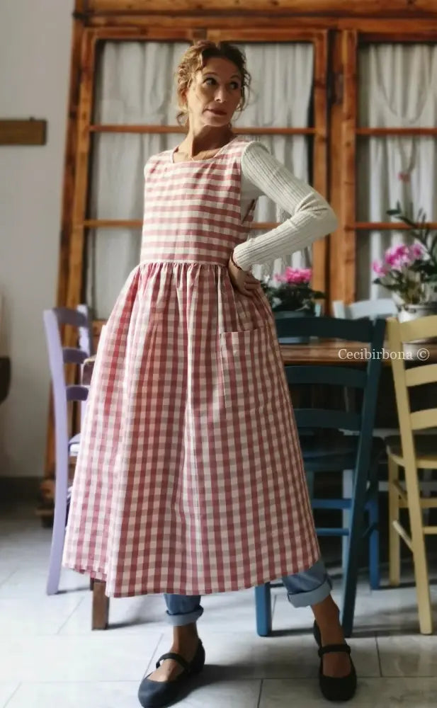 Grembiule da cucina in cotone a quadri rosa (Ref. 50) grembiule donna tessuti moderni