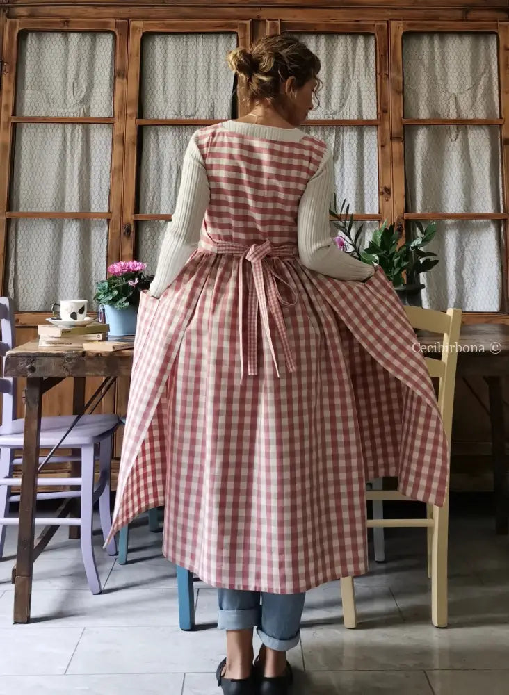 Grembiule da cucina in cotone a quadri rosa (Ref. 50) grembiule donna tessuti moderni