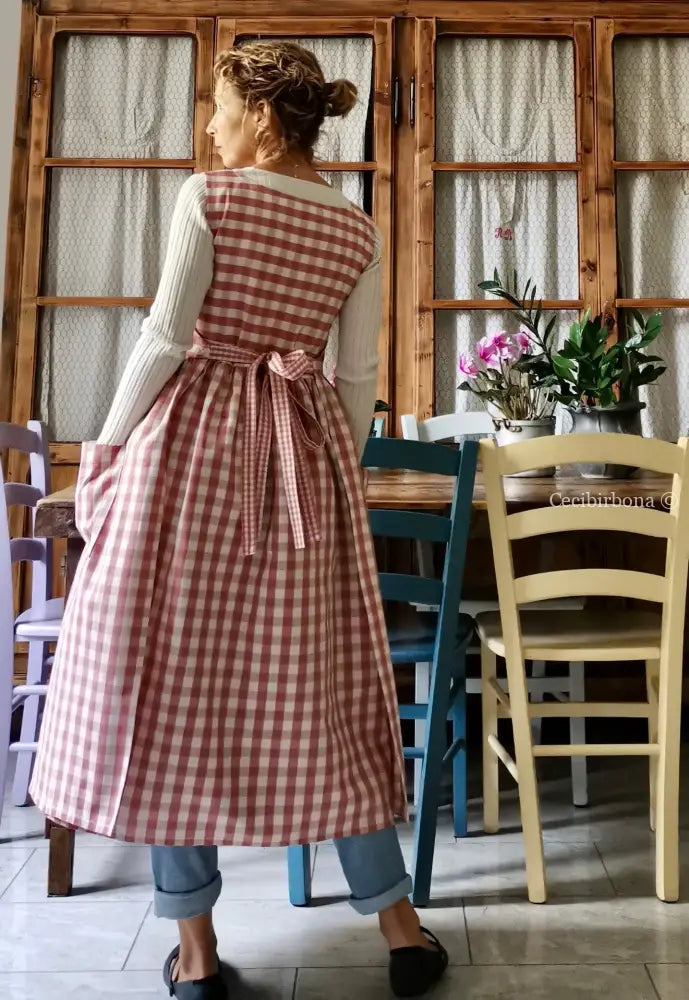 Grembiule da cucina in cotone a quadri rosa (Ref. 50) grembiule donna tessuti moderni