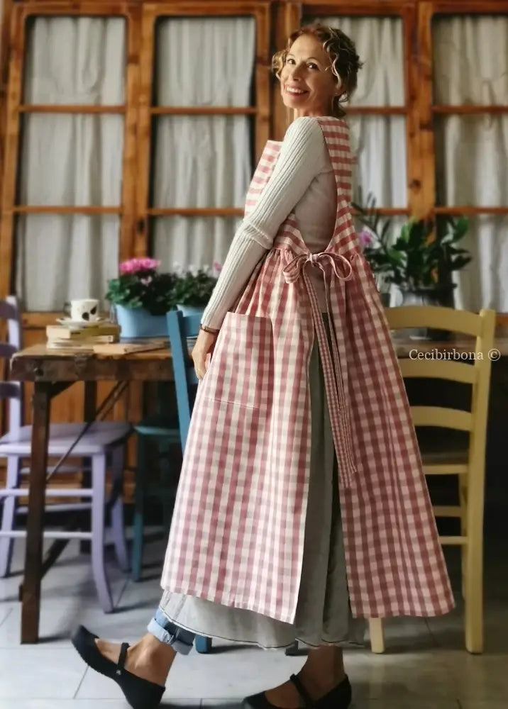 Grembiule da cucina in cotone a quadri rosa (Ref. 50) grembiule donna tessuti moderni