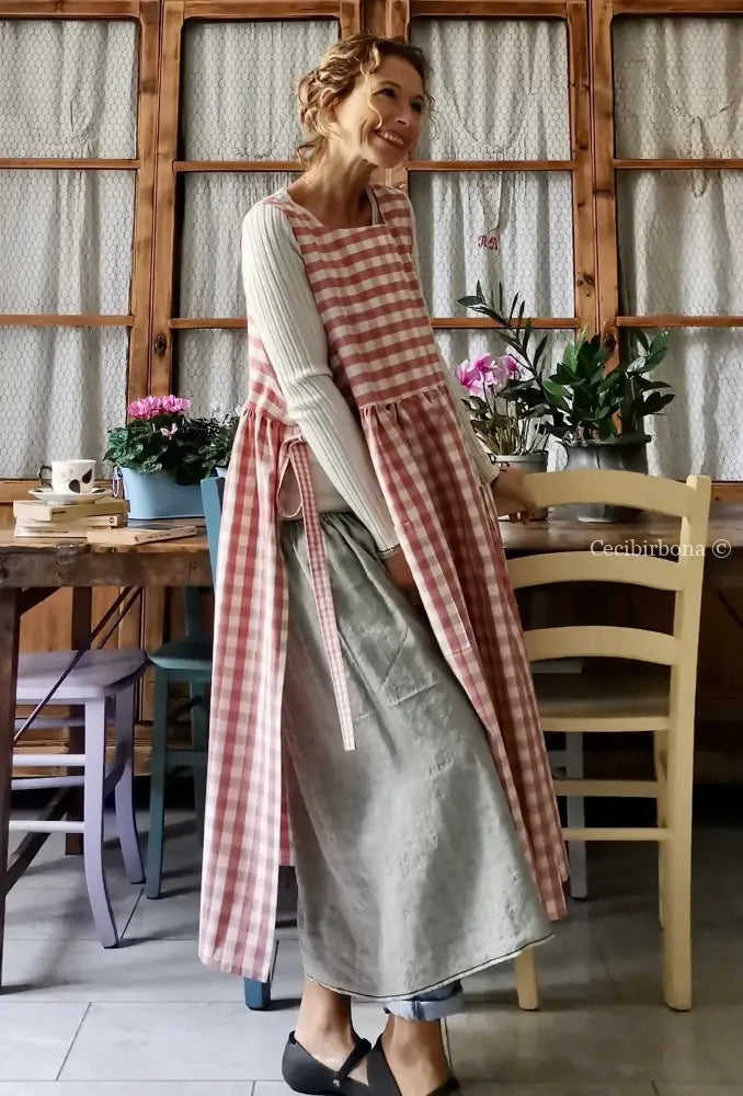 Grembiule da cucina in cotone a quadri rosa (Ref. 50) grembiule donna tessuti moderni