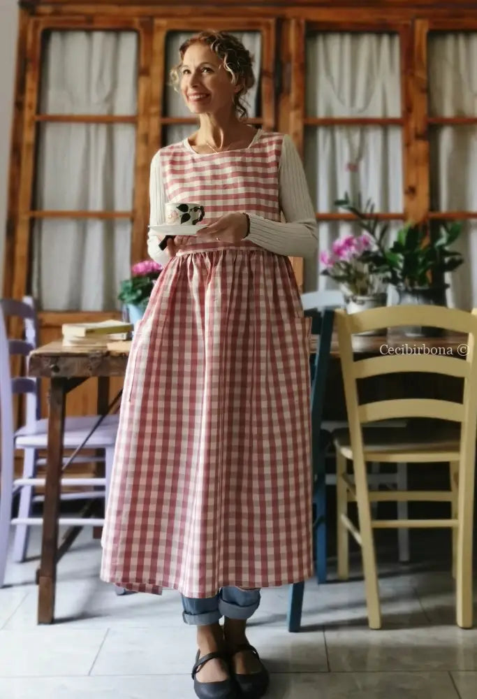 Grembiule da cucina in cotone a quadri rosa (Ref. 50) grembiule donna tessuti moderni