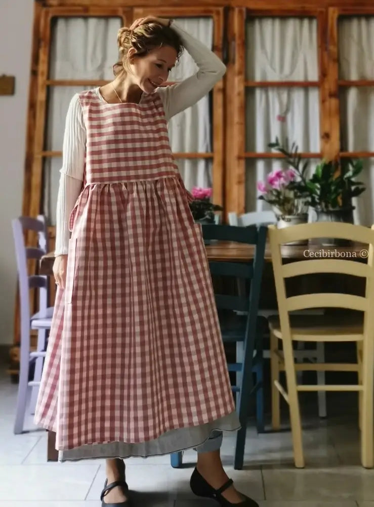 Grembiule da cucina in cotone a quadri rosa (Ref. 50) grembiule donna tessuti moderni