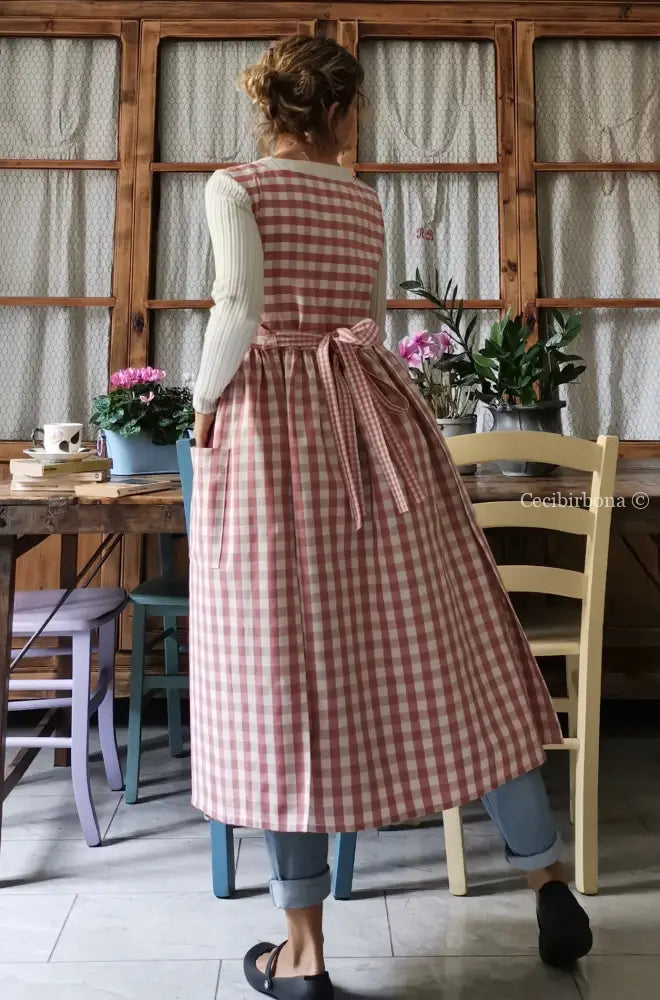 Grembiule da cucina in cotone a quadri rosa (Ref. 50) grembiule donna tessuti moderni