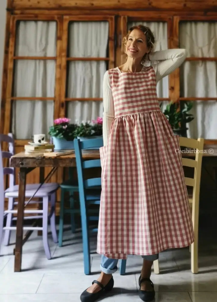 Grembiule da cucina in cotone a quadri rosa (Ref. 50) grembiule donna tessuti moderni