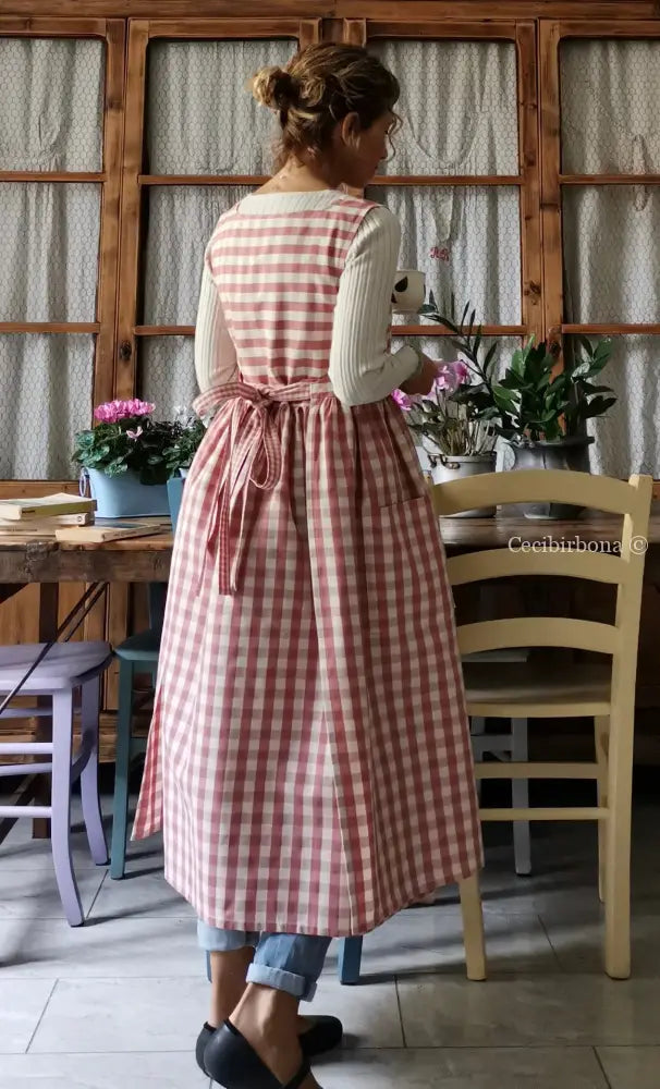 Grembiule da cucina in cotone a quadri rosa (Ref. 50) grembiule donna tessuti moderni