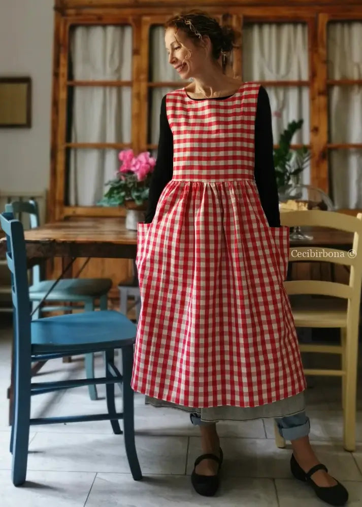 Grembiule da cucina in cotone a quadri rossi per donna (Ref. 53) grembiule donna tessuti moderni