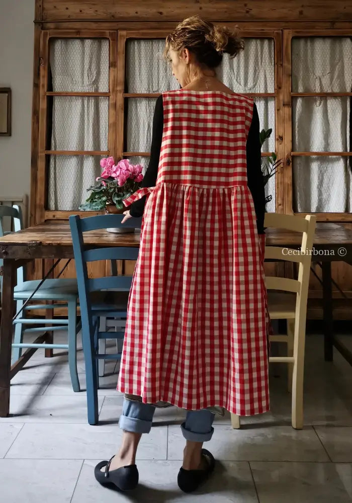 Grembiule da cucina in cotone a quadri rossi per donna (Ref. 53) grembiule donna tessuti moderni