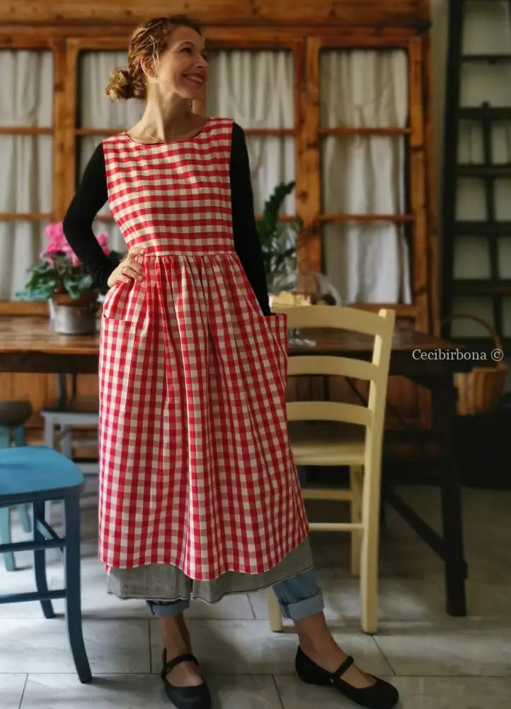 Grembiule da cucina in cotone a quadri rossi per donna (Ref. 53) grembiule donna tessuti moderni