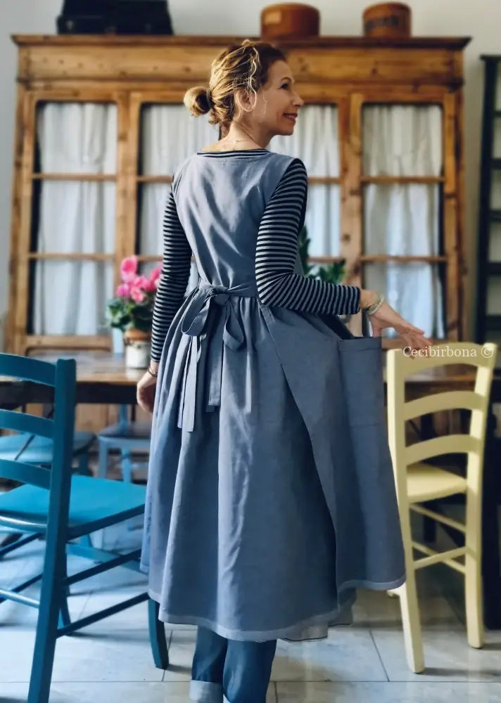 Grembiule da cucina in cotone blu marino (Rif. 84) grembiule donna tessuti moderni