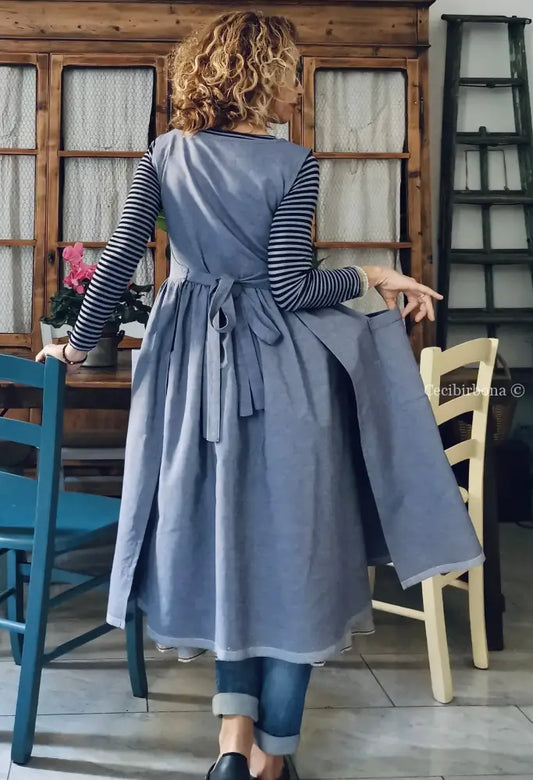 Grembiule da cucina in cotone blu marino (Rif. 84) grembiule donna tessuti moderni