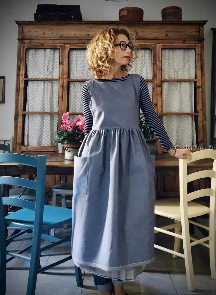 Grembiule da cucina in cotone blu marino (Rif. 84) grembiule donna tessuti moderni