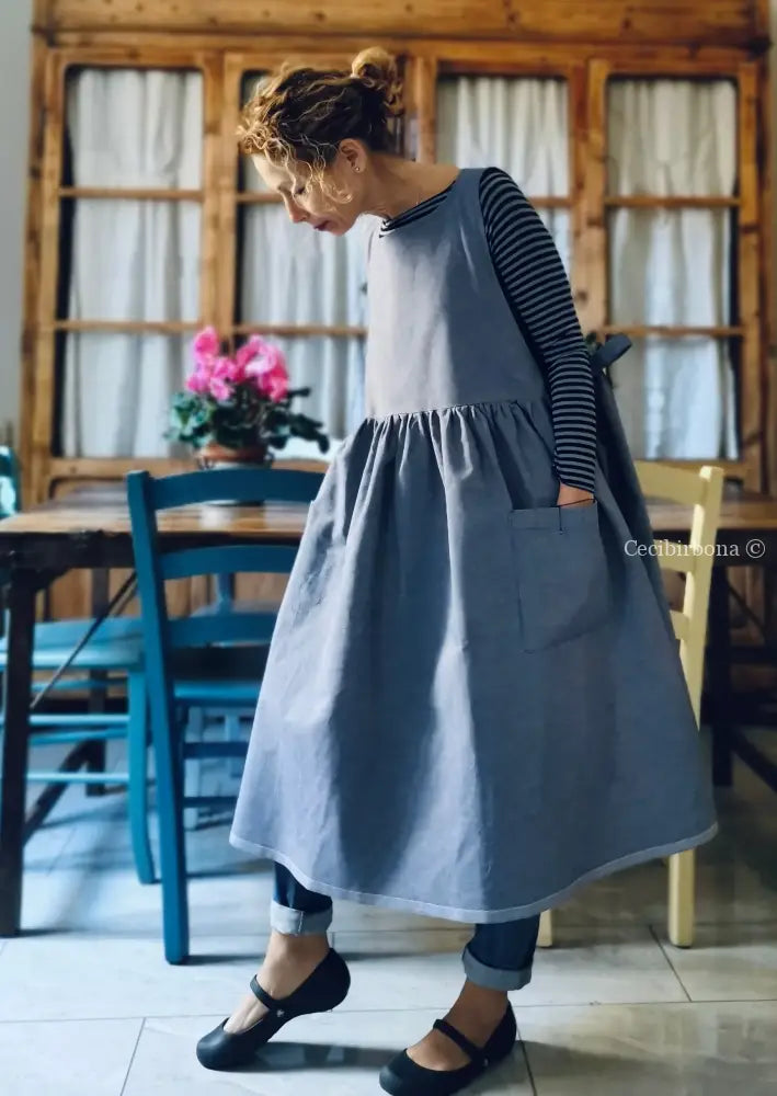 Grembiule da cucina in cotone blu marino (Rif. 84) grembiule donna tessuti moderni