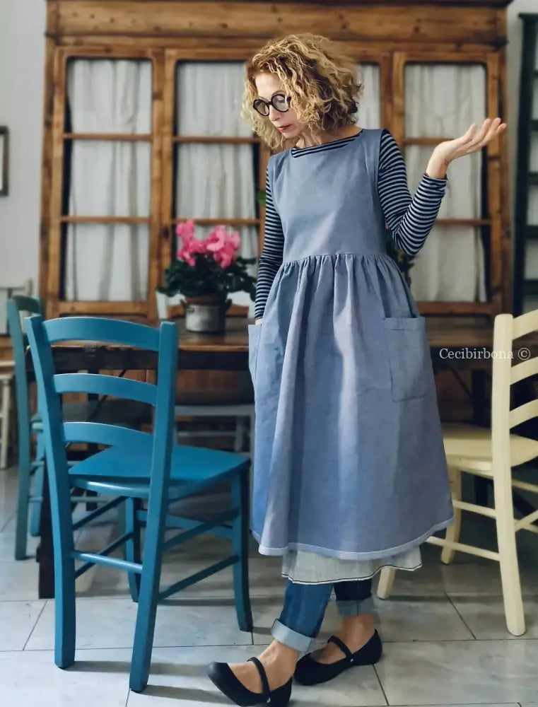 Grembiule da cucina in cotone blu marino (Rif. 84) grembiule donna tessuti moderni