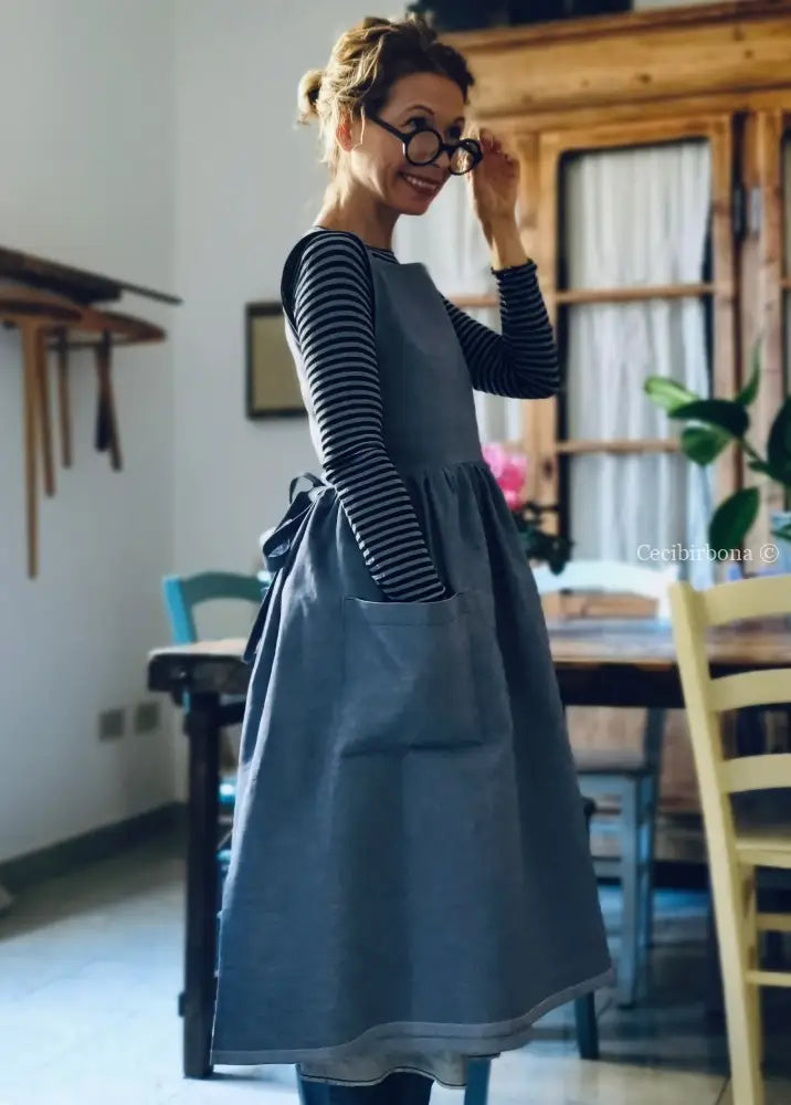 Grembiule da cucina in cotone blu marino (Rif. 84) grembiule donna tessuti moderni