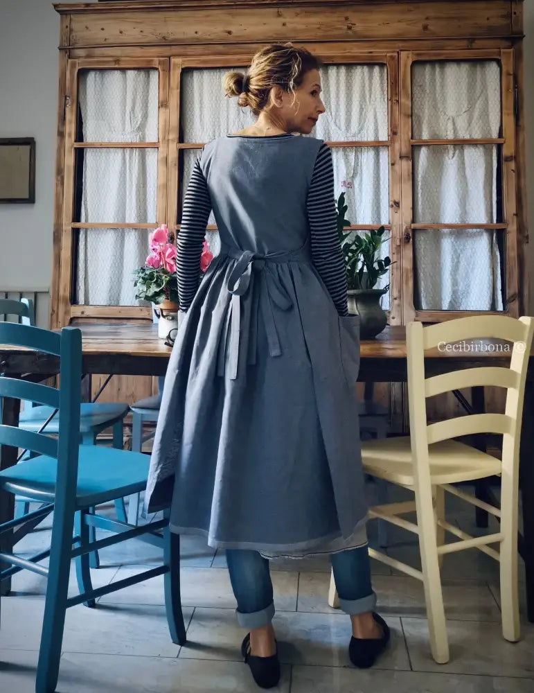 Grembiule da cucina in cotone blu marino (Rif. 84) grembiule donna tessuti moderni