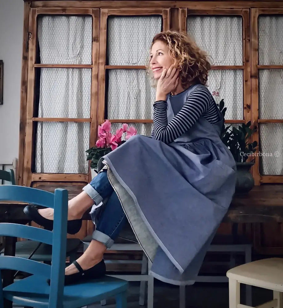 Grembiule da cucina in cotone blu marino (Rif. 84) grembiule donna tessuti moderni