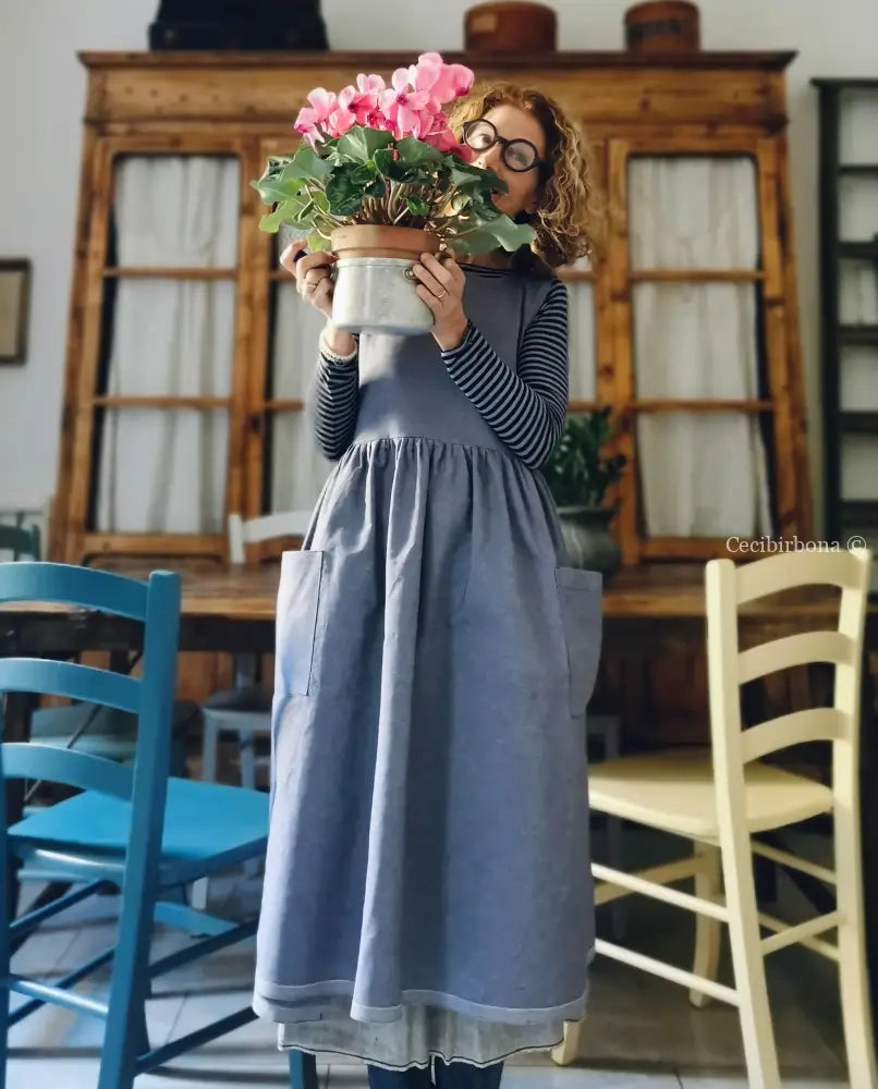 Grembiule da cucina in cotone blu marino (Rif. 84) grembiule donna tessuti moderni