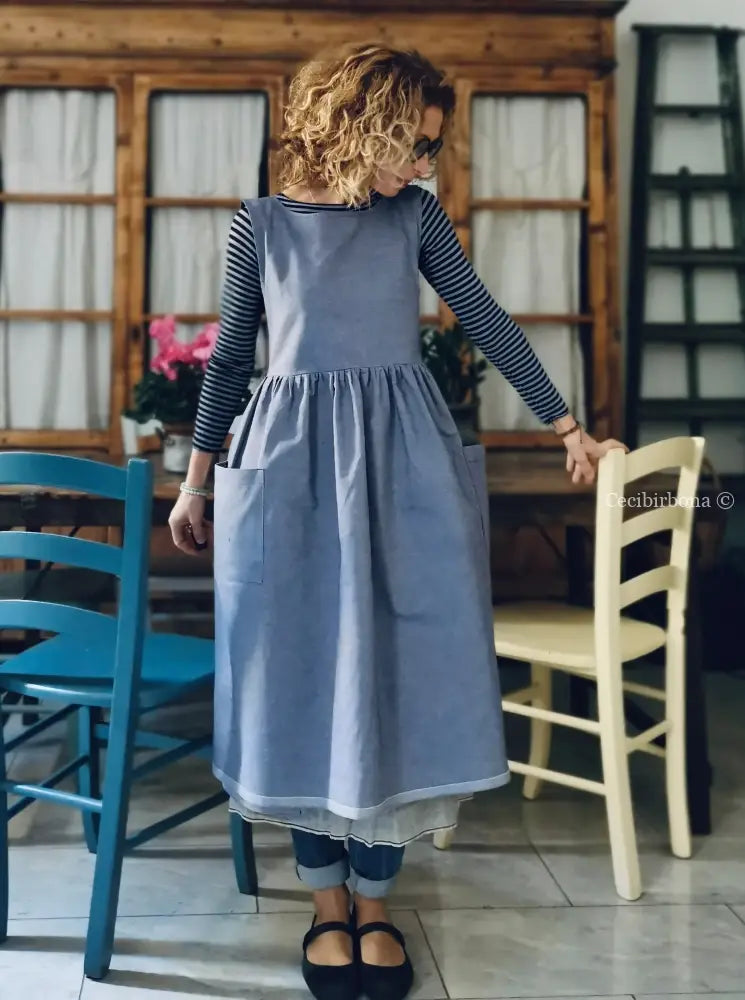 Grembiule da cucina in cotone blu marino (Rif. 84) grembiule donna tessuti moderni