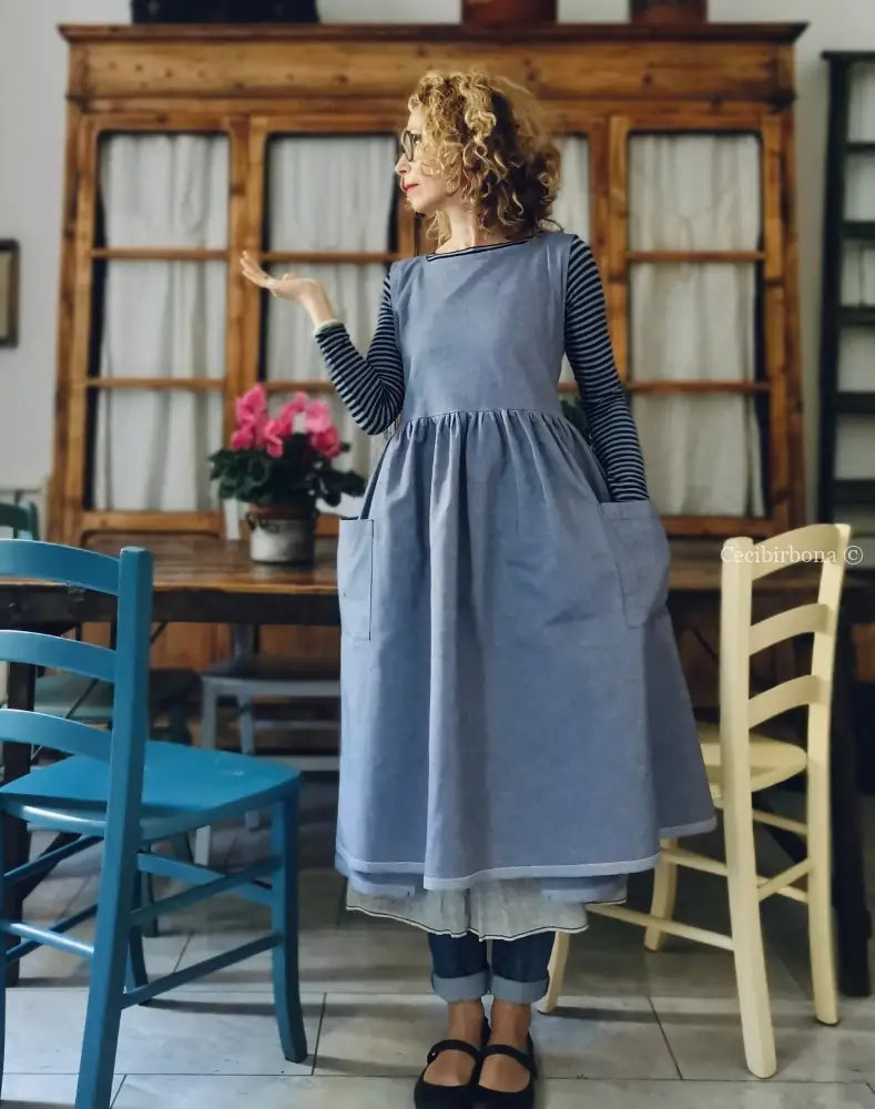 Grembiule da cucina in cotone blu marino (Rif. 84) grembiule donna tessuti moderni