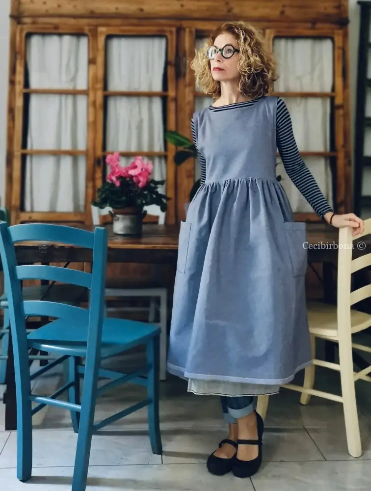 Grembiule da cucina in cotone blu marino (Rif. 84) grembiule donna tessuti moderni