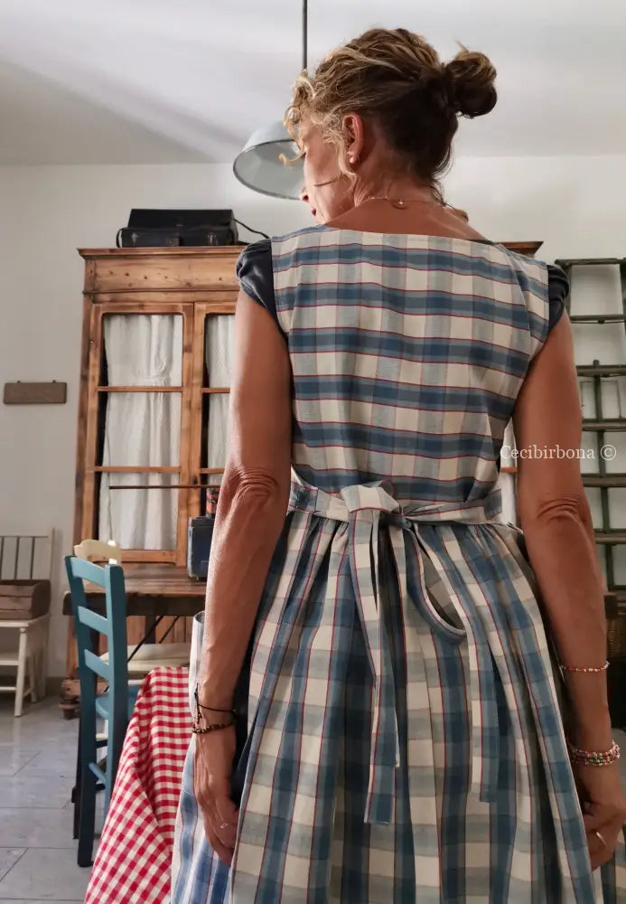 Grembiule da cucina in cotone tartan celeste (Ref. 75) grembiule donna tessuti moderni