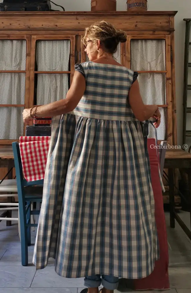 Grembiule da cucina in cotone tartan celeste (Ref. 75) grembiule donna tessuti moderni