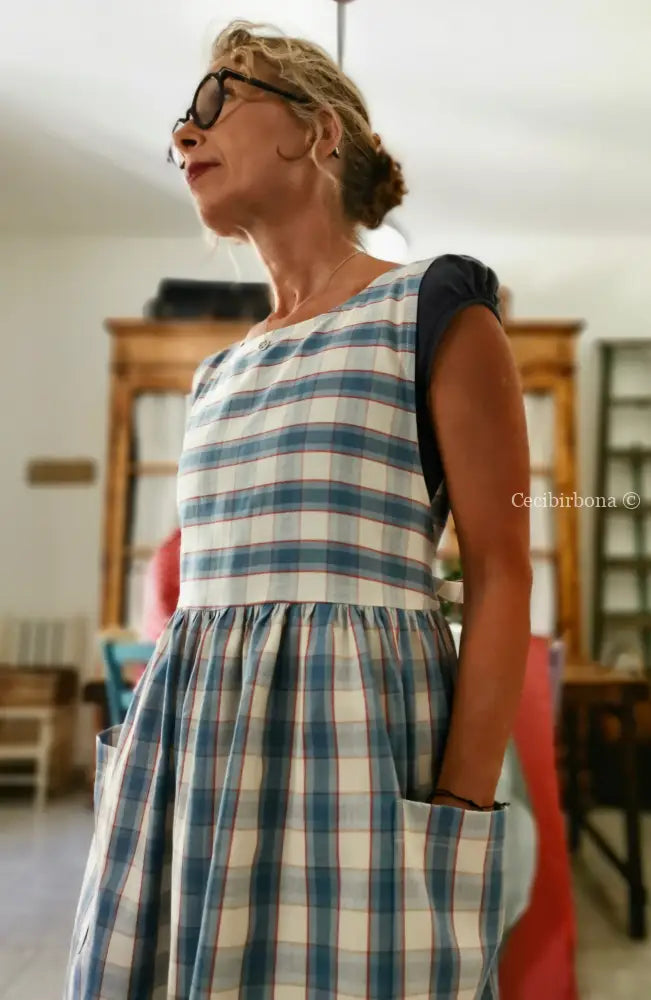 Grembiule da cucina in cotone tartan celeste (Ref. 75) grembiule donna tessuti moderni