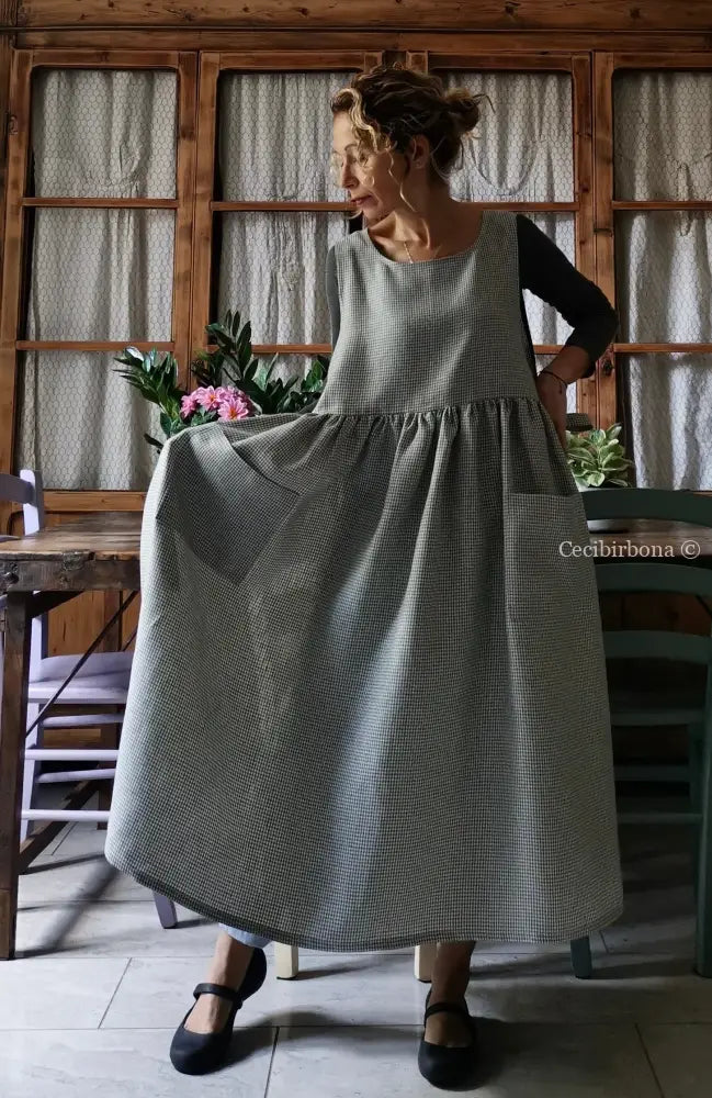 Grembiule da cucina in lino a quadrettini grigi (Ref. 137) grembiule donna tessuti moderni