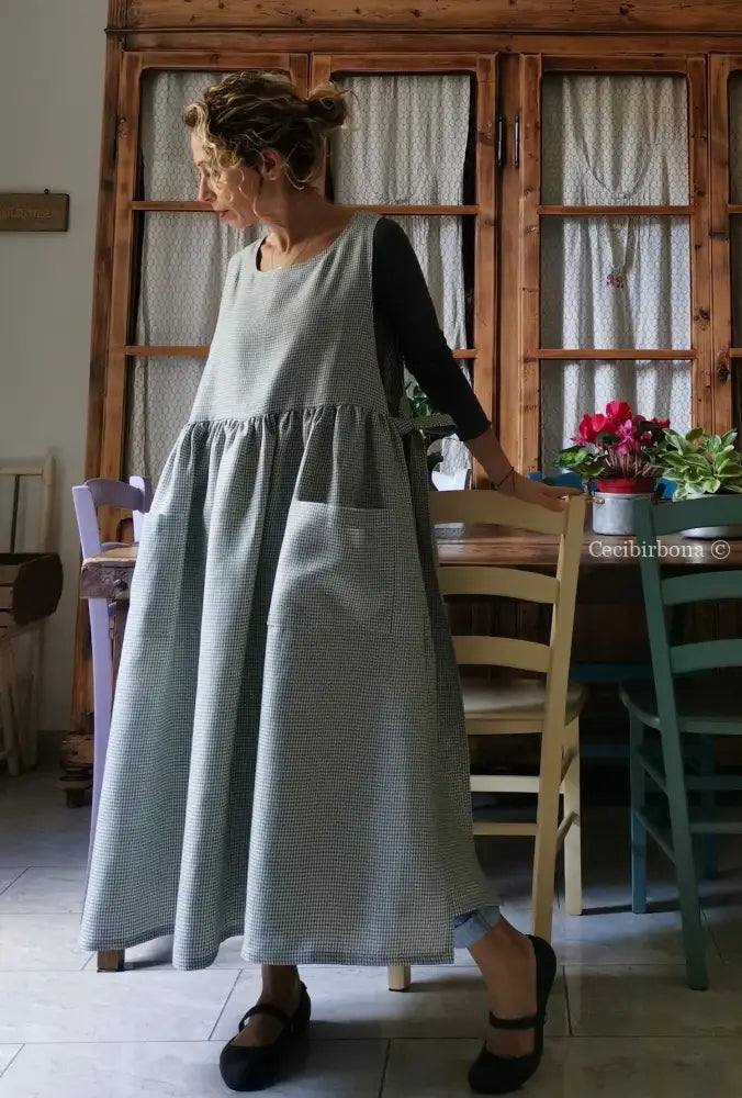 Grembiule da cucina in lino a quadrettini grigi (Ref. 137) grembiule donna tessuti moderni