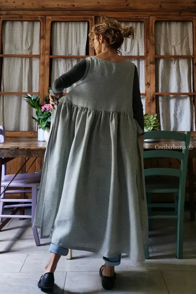 Grembiule da cucina in lino a quadrettini grigi (Ref. 137) grembiule donna tessuti moderni