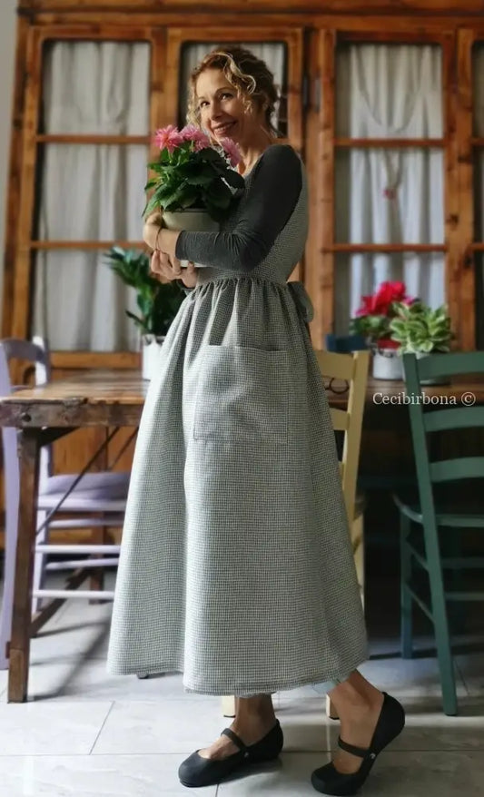 Grembiule da cucina in lino a quadrettini grigi (Ref. 137) grembiule donna tessuti moderni